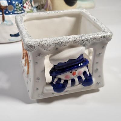 LOT 135G: Vintage Collection of Christmas Holiday Snowmen Including Candle Holders, Ornaments and More