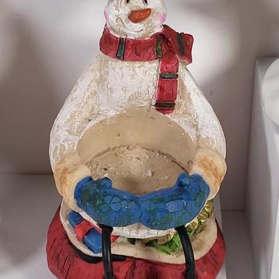 LOT 135G: Vintage Collection of Christmas Holiday Snowmen Including Candle Holders, Ornaments and More