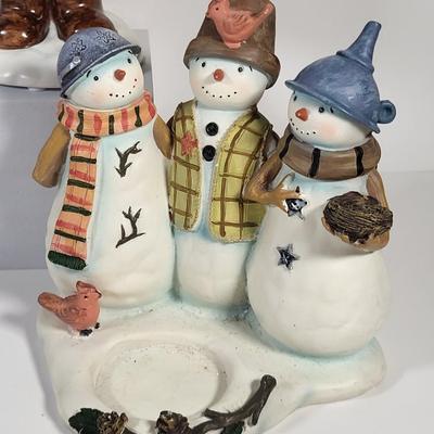 LOT 135G: Vintage Collection of Christmas Holiday Snowmen Including Candle Holders, Ornaments and More