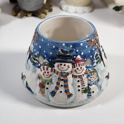 LOT 135G: Vintage Collection of Christmas Holiday Snowmen Including Candle Holders, Ornaments and More
