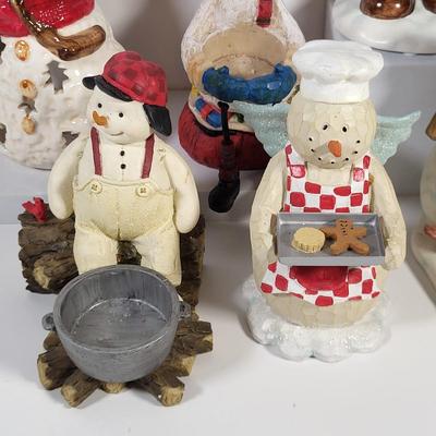 LOT 135G: Vintage Collection of Christmas Holiday Snowmen Including Candle Holders, Ornaments and More
