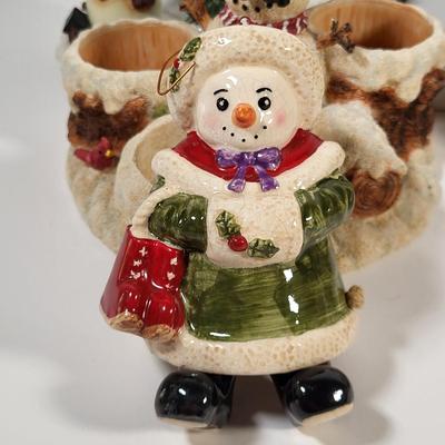 LOT 135G: Vintage Collection of Christmas Holiday Snowmen Including Candle Holders, Ornaments and More