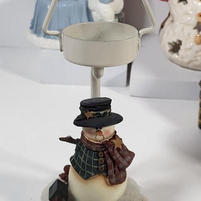 LOT 135G: Vintage Collection of Christmas Holiday Snowmen Including Candle Holders, Ornaments and More