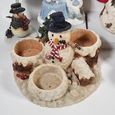 LOT 135G: Vintage Collection of Christmas Holiday Snowmen Including Candle Holders, Ornaments and More