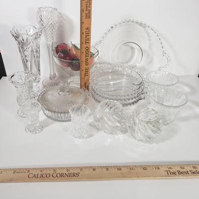 LOT 143D: Heisey Ridgeleigh Covered Lemon Dish, Imperial Candlewick Dishes, Toothpick Holders & More