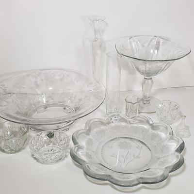 LOT 144D: Collection of Beautiful Etched Glassware; Large Fruit Bowl, Compote & Much More