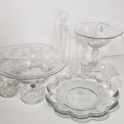 LOT 144D: Collection of Beautiful Etched Glassware; Large Fruit Bowl, Compote & Much More