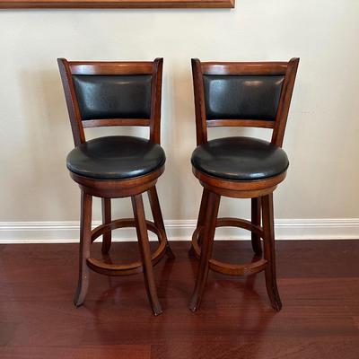 Pair of Swivel Bar Height Stools with Upholstered Seats