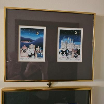 Four Unique Cat Themed Prints by AVL Local Artist Elizabeth McAfee (LR-JS)