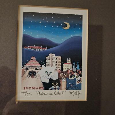 Four Unique Cat Themed Prints by AVL Local Artist Elizabeth McAfee (LR-JS)