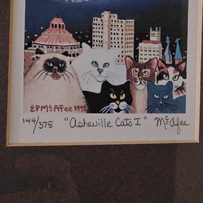 Four Unique Cat Themed Prints by AVL Local Artist Elizabeth McAfee (LR-JS)