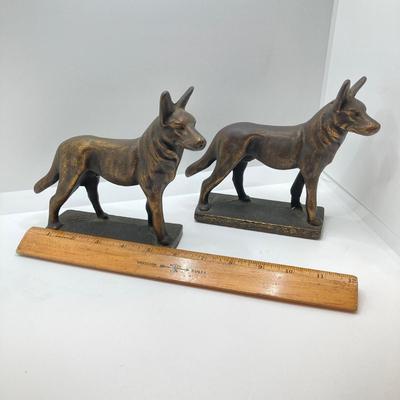 LOT 71: Pair of Brass Shepherd Dog Book Ends with Collection of Dog Related Books and More