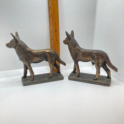 LOT 71: Pair of Brass Shepherd Dog Book Ends with Collection of Dog Related Books and More