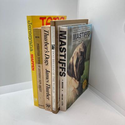 LOT 71: Pair of Brass Shepherd Dog Book Ends with Collection of Dog Related Books and More