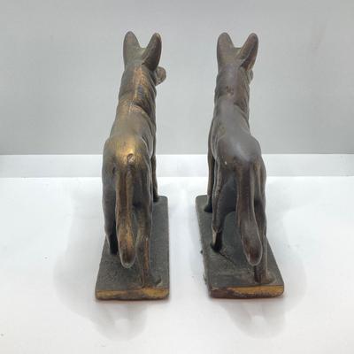 LOT 71: Pair of Brass Shepherd Dog Book Ends with Collection of Dog Related Books and More