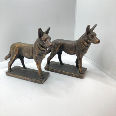 LOT 71: Pair of Brass Shepherd Dog Book Ends with Collection of Dog Related Books and More