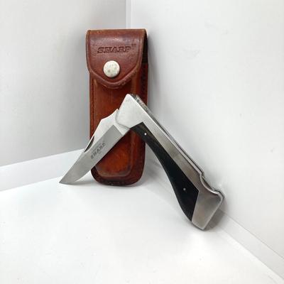LOT 73: Pair of Sharp 300 Folding Knives with Leather Sheaths