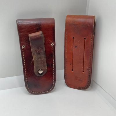 LOT 73: Pair of Sharp 300 Folding Knives with Leather Sheaths