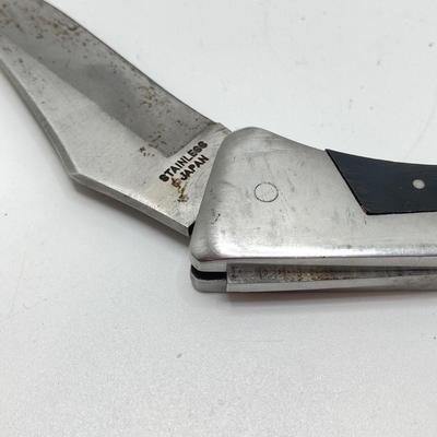 LOT 73: Pair of Sharp 300 Folding Knives with Leather Sheaths