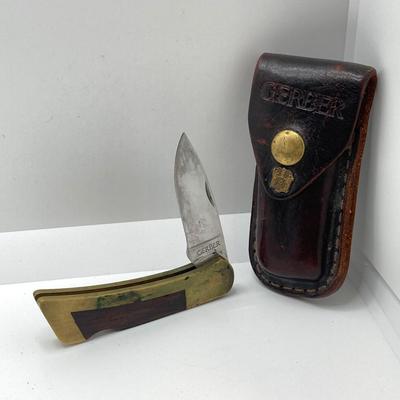 LOT 74: Vintage Gerber Portland, OR 97223 USA Folding Knife with Leather Sheath