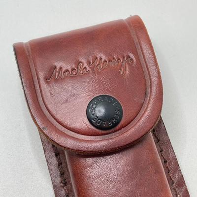 LOT 75: Vintage Uncle Henry Schrade Folding Knife with Leather Sheath