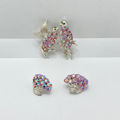 LOT 79: Vintage Jewelry and More - Coro Brooches, Love Birds Set and Tortoise Shell with Overlay Hair Comb