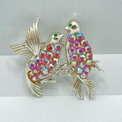 LOT 79: Vintage Jewelry and More - Coro Brooches, Love Birds Set and Tortoise Shell with Overlay Hair Comb