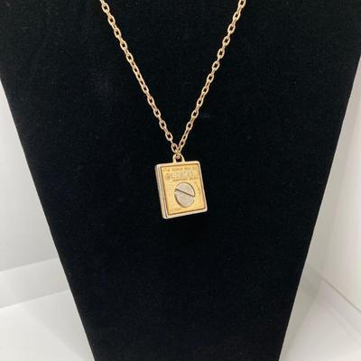 LOT 81: Vintage Gold Tone Jewelry Collection - Talisman Guild 1976 Pyramid Pendant Necklace, Articulated Owl Necklace,