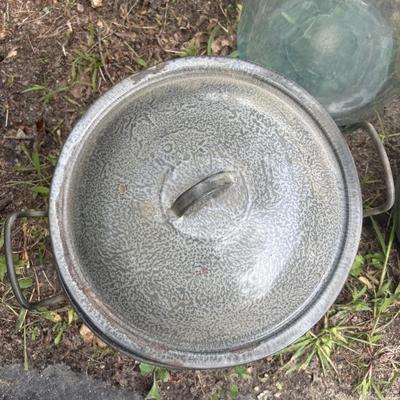 LOT 88: Vintage Enamelware, Glass Water Jug & Aluminum Pot
