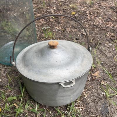 LOT 88: Vintage Enamelware, Glass Water Jug & Aluminum Pot