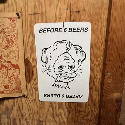 LOT 97: Vintage Signs & Ephemera - Wally Wood Disneyland Erotic Art, Before and After Beer Sign & 1970s Tommy Toilet Poster