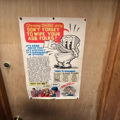 LOT 97: Vintage Signs & Ephemera - Wally Wood Disneyland Erotic Art, Before and After Beer Sign & 1970s Tommy Toilet Poster