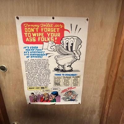 LOT 97: Vintage Signs & Ephemera - Wally Wood Disneyland Erotic Art, Before and After Beer Sign & 1970s Tommy Toilet Poster