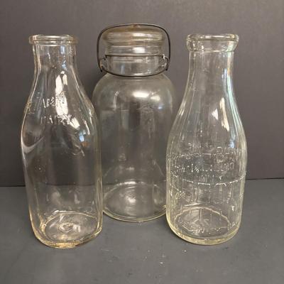 LOT 107: Milk Bottle, Canning Jars & Stoneware Crocks