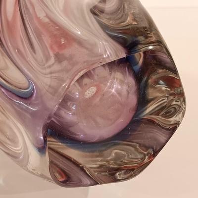 LOT 112: Vintage Chribska-Style Art Glass Vase with Ruby Red Art Glass Bud Vases