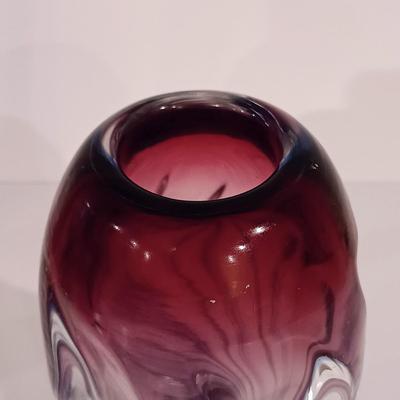 LOT 112: Vintage Chribska-Style Art Glass Vase with Ruby Red Art Glass Bud Vases