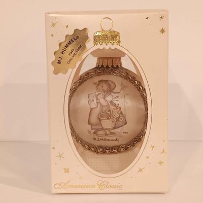 LOT 113: Hummel Goebel Merry Wanderer and For Father Figurines with Hummel Ornament & Painted Wood Die Cuts