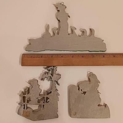 LOT 113: Hummel Goebel Merry Wanderer and For Father Figurines with Hummel Ornament & Painted Wood Die Cuts