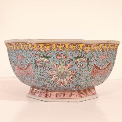 LOT 114: Vintage Chinese Republic Period-Style Enameled Pheonix Bowl, AAA Imports Hand Painted Floral Bowl & Mikasa-Style Floral Bowl