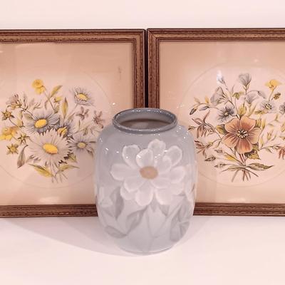 LOT 116: E.J.S. Company Floral Art with Hand Painted Vase