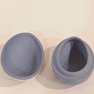 LOT 117: Wedgwood Green Jasperware Sugar Bowl, Creamer and Plate with Blue Jasperware Egg Box