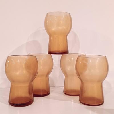 LOT 119: Vintage Cambridge-Style Amber Gold Glass Pitcher & Tumblers