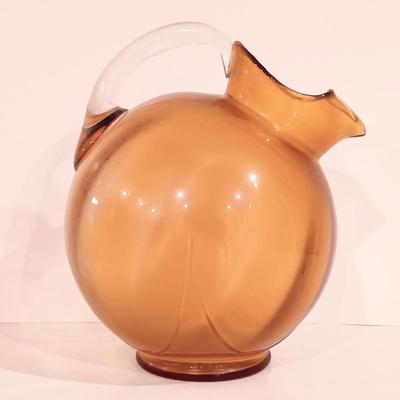 LOT 119: Vintage Cambridge-Style Amber Gold Glass Pitcher & Tumblers