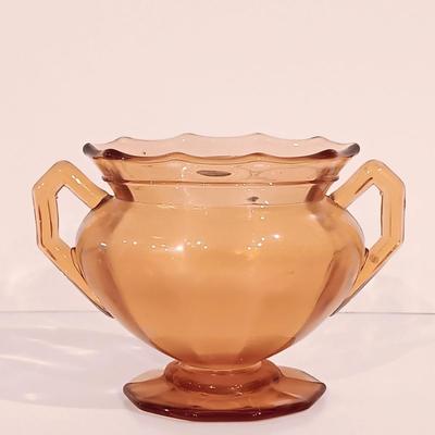 LOT 120: Vintage Cambridge-Style Amber Gold Ice Bucket, Sugar Bowl, Creamer & More