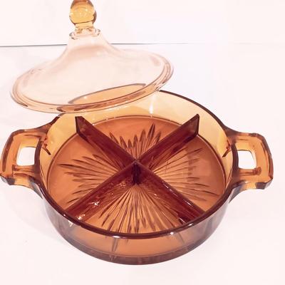 LOT 120: Vintage Cambridge-Style Amber Gold Ice Bucket, Sugar Bowl, Creamer & More