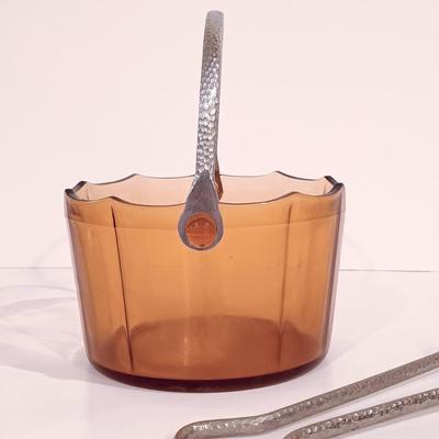 LOT 120: Vintage Cambridge-Style Amber Gold Ice Bucket, Sugar Bowl, Creamer & More