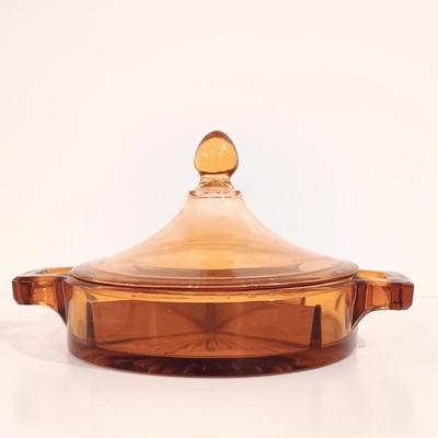 LOT 120: Vintage Cambridge-Style Amber Gold Ice Bucket, Sugar Bowl, Creamer & More