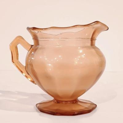 LOT 120: Vintage Cambridge-Style Amber Gold Ice Bucket, Sugar Bowl, Creamer & More