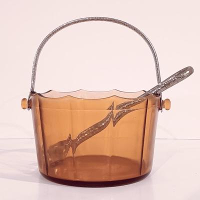 LOT 120: Vintage Cambridge-Style Amber Gold Ice Bucket, Sugar Bowl, Creamer & More