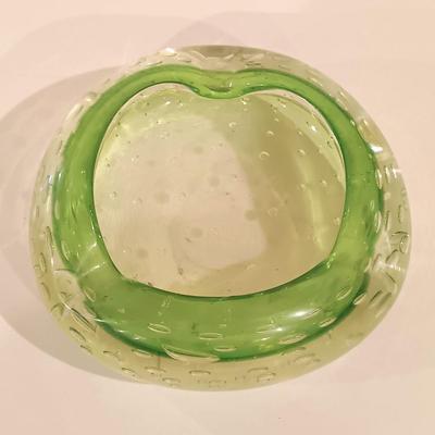 LOT 121: Blown Glass Swan, Murano-Style Trifold Bowl, Frosted Green Glass Triangle Powder Box & More